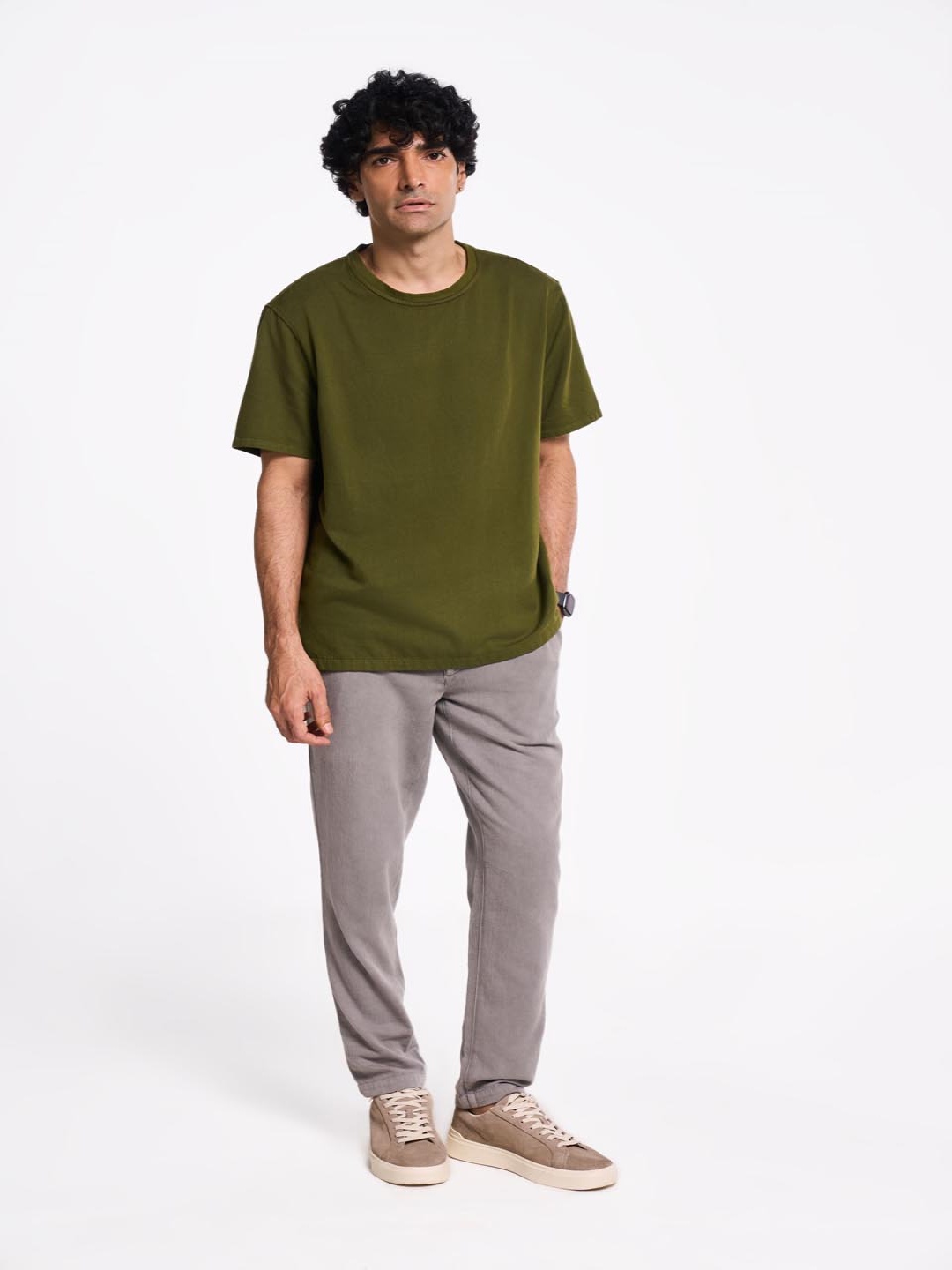 

Terra Luna Men Solid Round Neck Cotton Relaxed Fit T-shirt, Olive