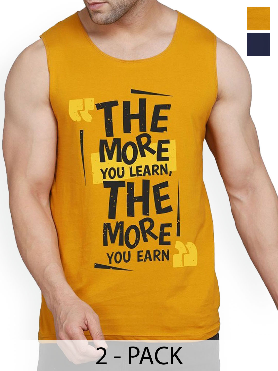 

Woostro Men Pack Of 2 Printed Pure Combed Cotton Gym Vests, Navy blue