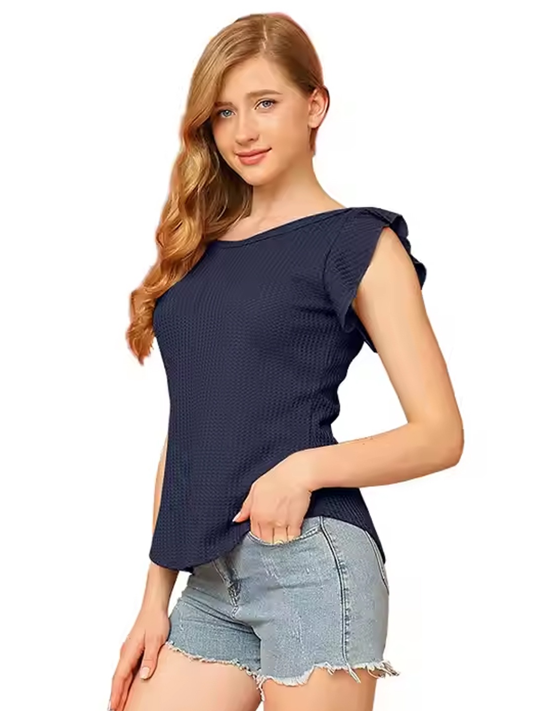 

StyleCast Women Boat Neck Fitted Top, Navy blue