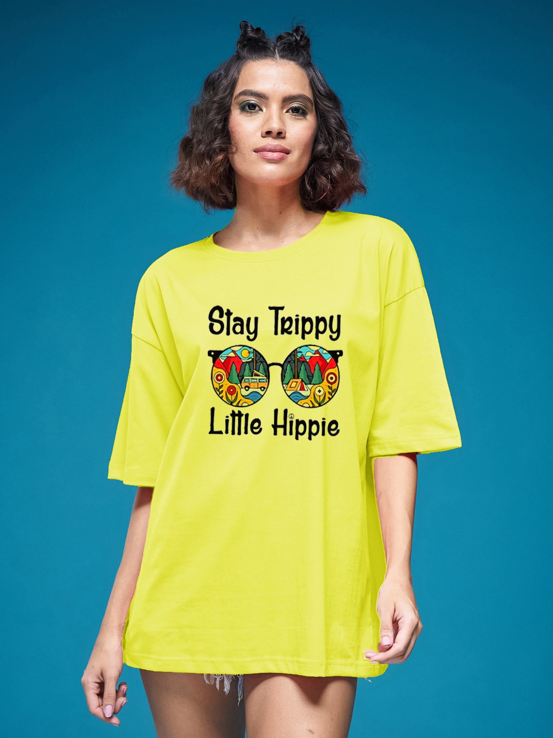 

SMARTEES Women Graphic Printed Round Neck Cotton Oversized T-shirt, Lime green
