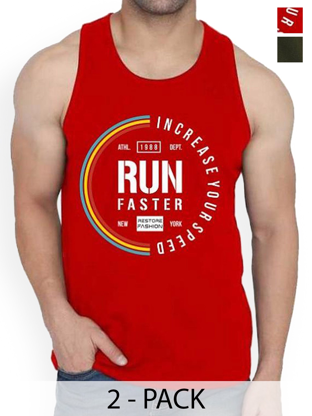 

Woostro Pack Of 2 Printed Sleeveless Cotton Gym Innerwear Vests, Red