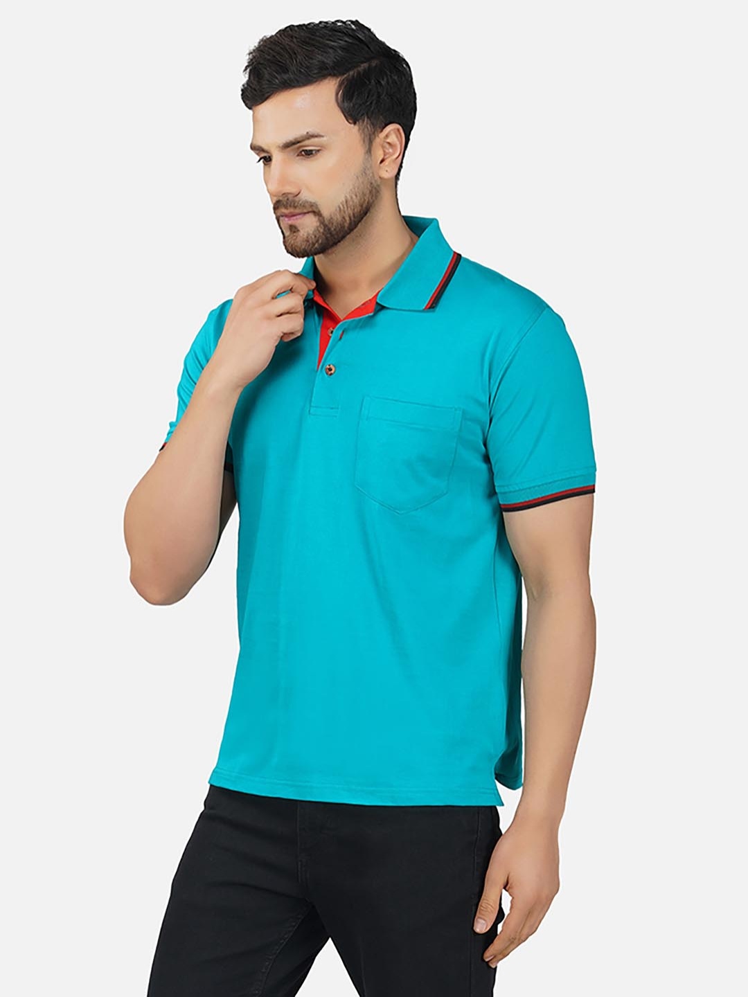 

ALARM Men Polo Collar Pockets T-shirt, Green