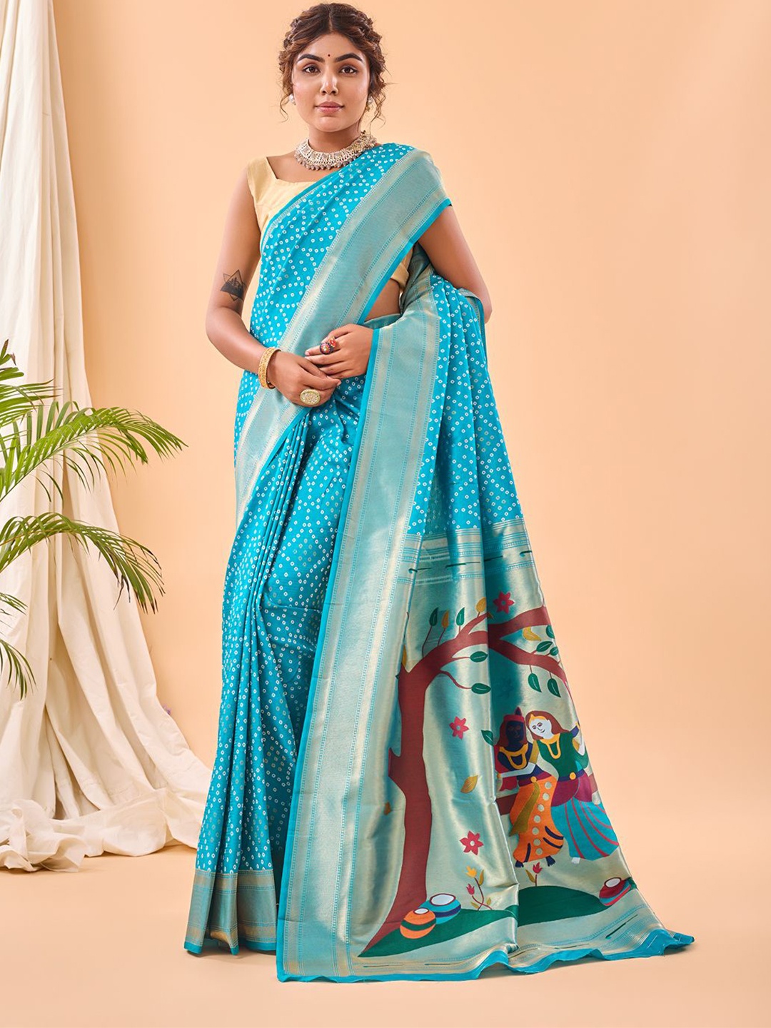 

TORONFRAS Woven Design Zari Paithani Saree, Blue