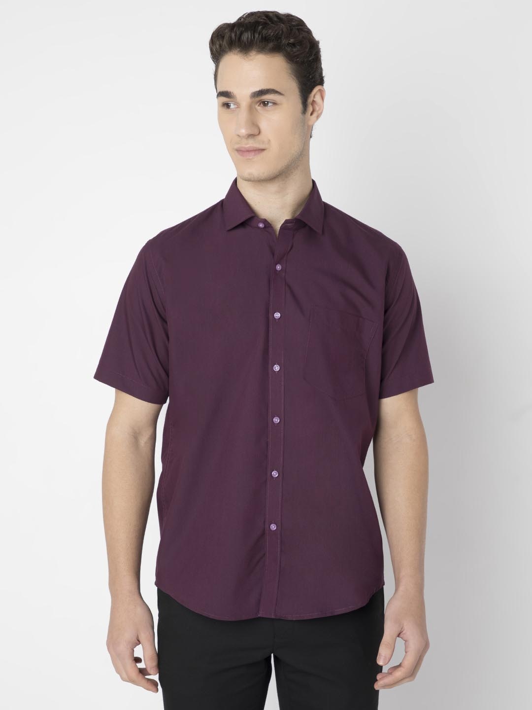 

MARK & ALBERT Men India Slim Fit Spread Collar Solid Cotton Formal Shirt, Maroon