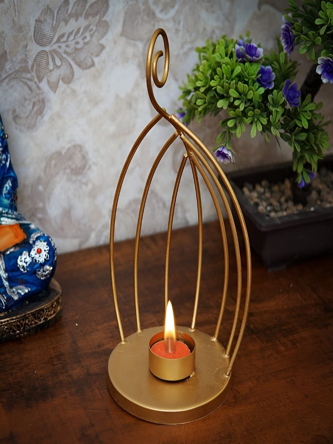 

Craftlayout Gold-Toned Textured Iron Tea Light Candle Holder