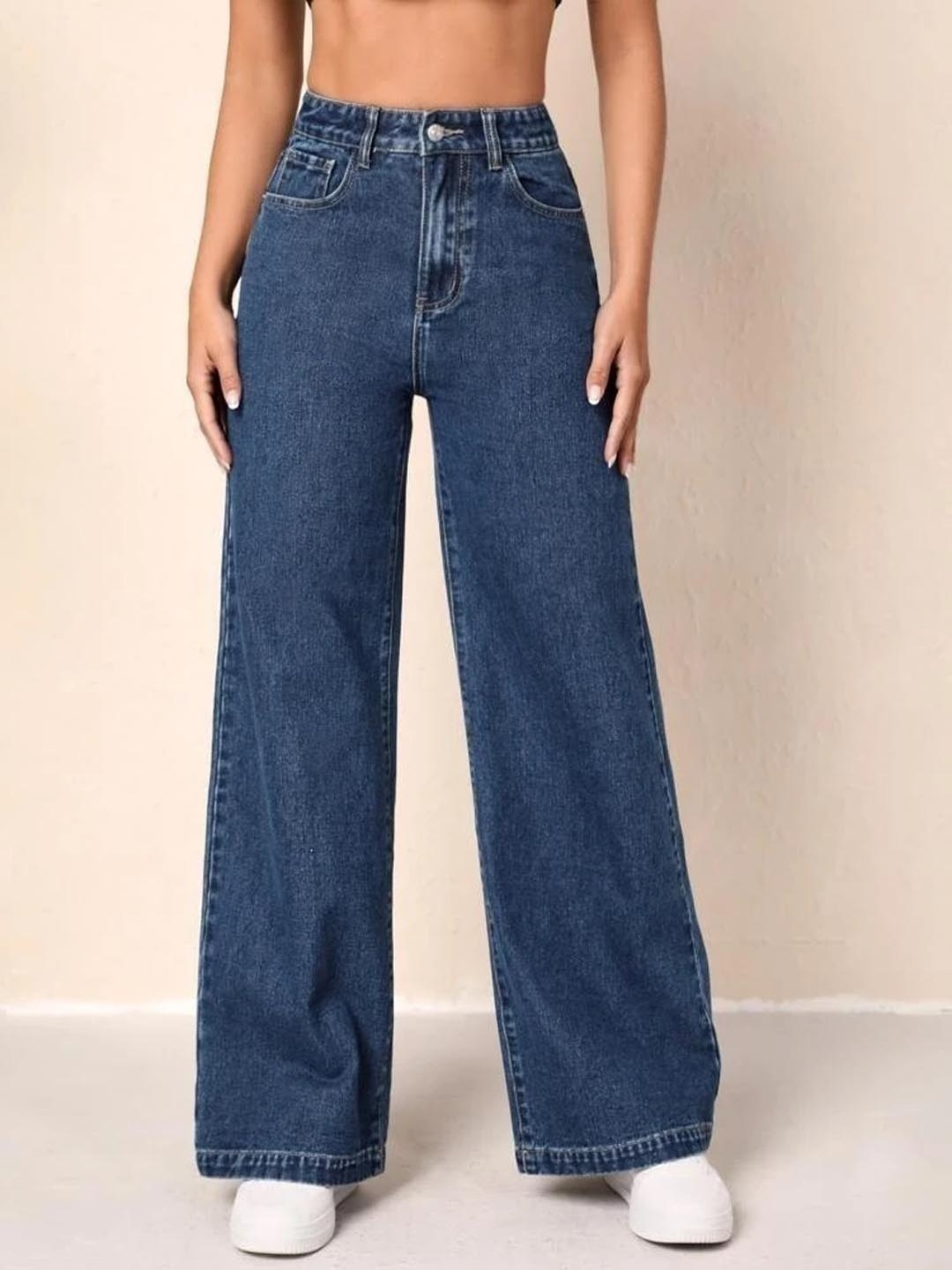 

Aadvi Fashion Women Original High-Rise Stretchable Wide Leg Jeans, Navy blue