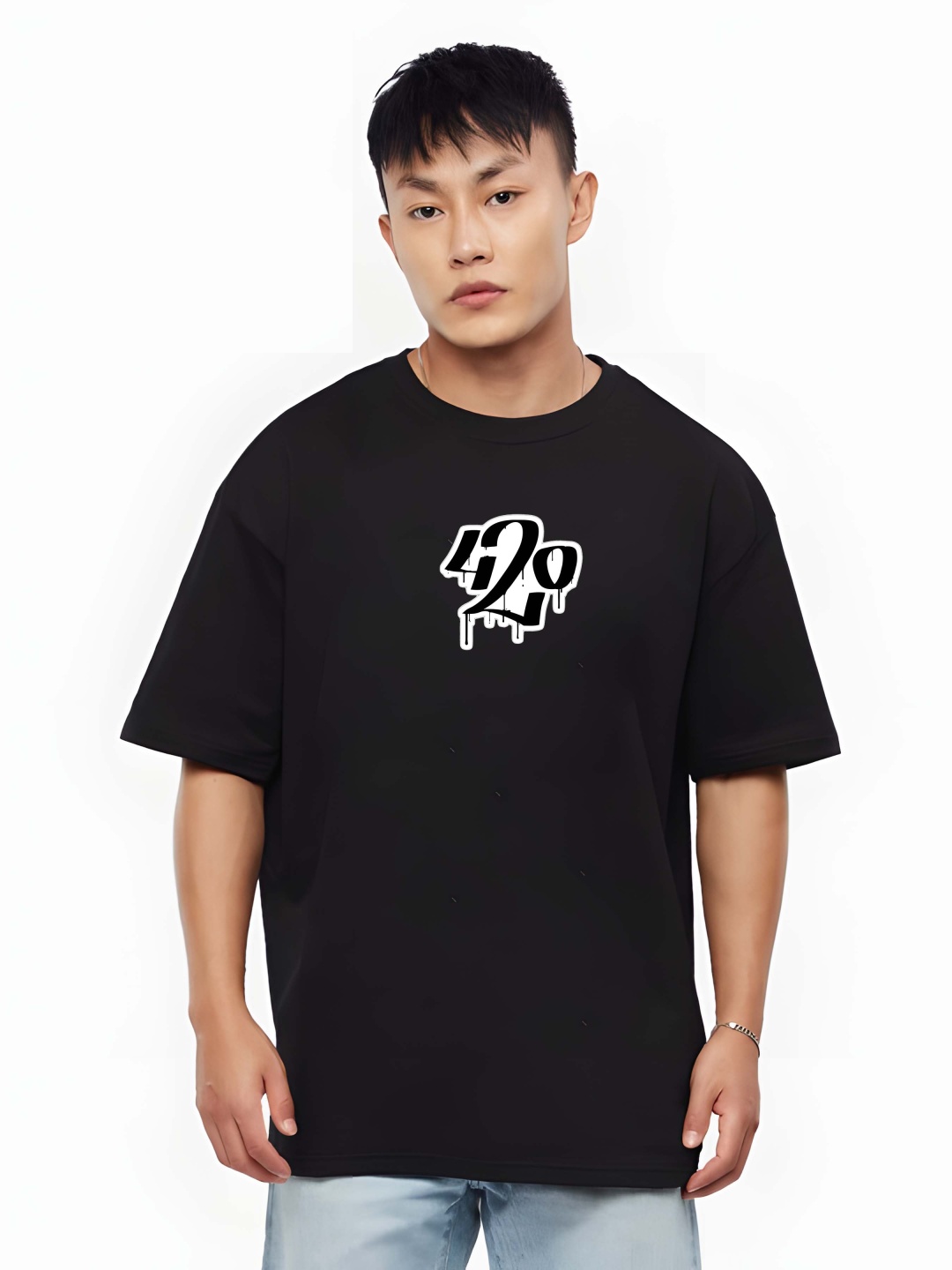 

Moda Rapido Men Typography Printed Round Neck Cotton Oversized T-shirt, Black