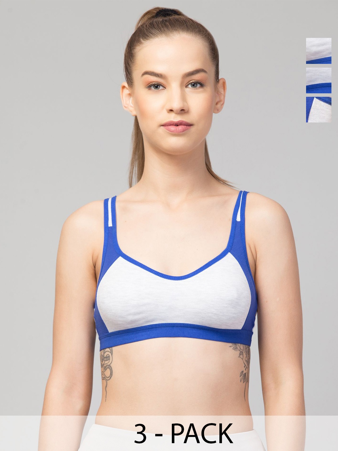 

CKARFE Pack Of 3 Cotton Seamless Full Coverage T-shirt Bra, Blue