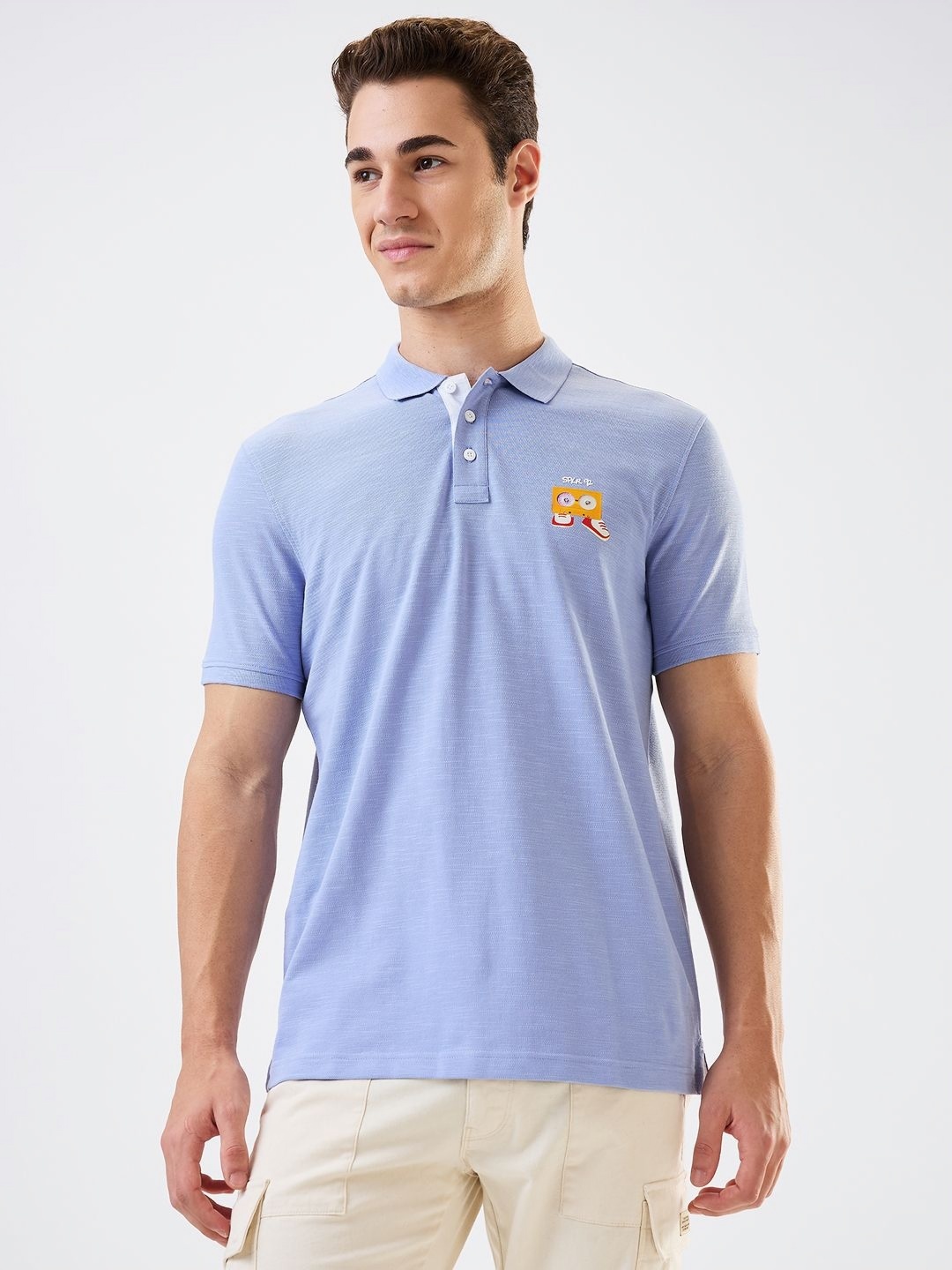 

SPYKAR Men Graphic Printed Polo Collar Cotton Slim Fit T-shirt, Lavender
