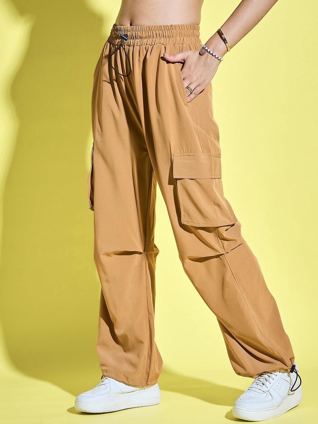 

BUY NEW TREND Women Relaxed Loose Fit High-Rise Cargos Trousers, Yellow