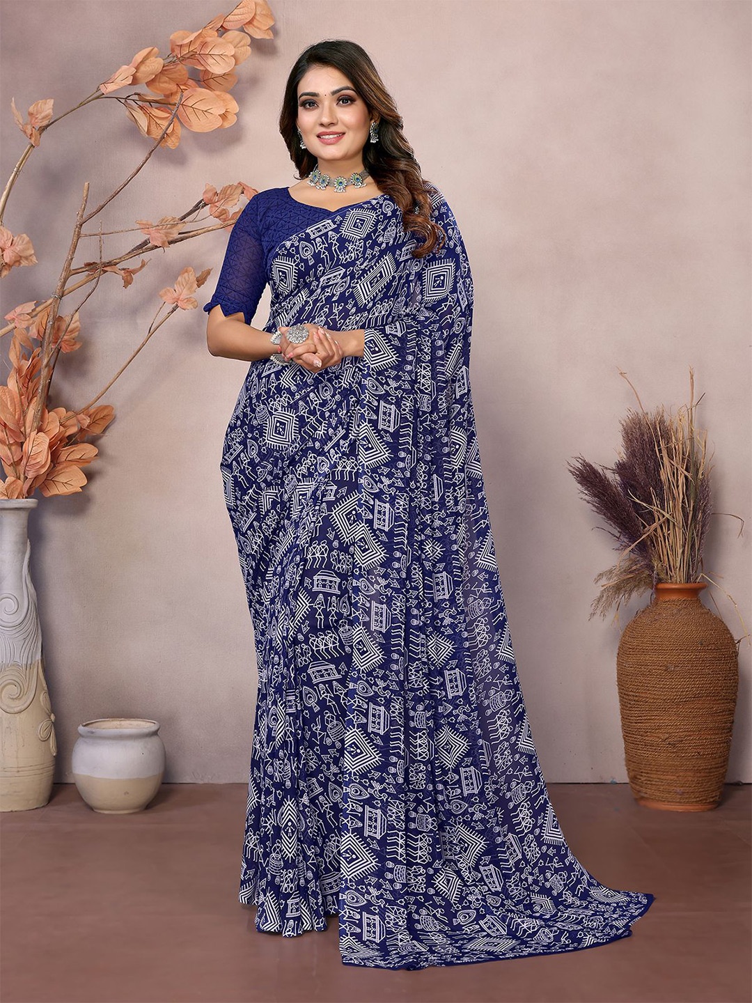 

Moda Rapido Floral Printed Saree, Blue
