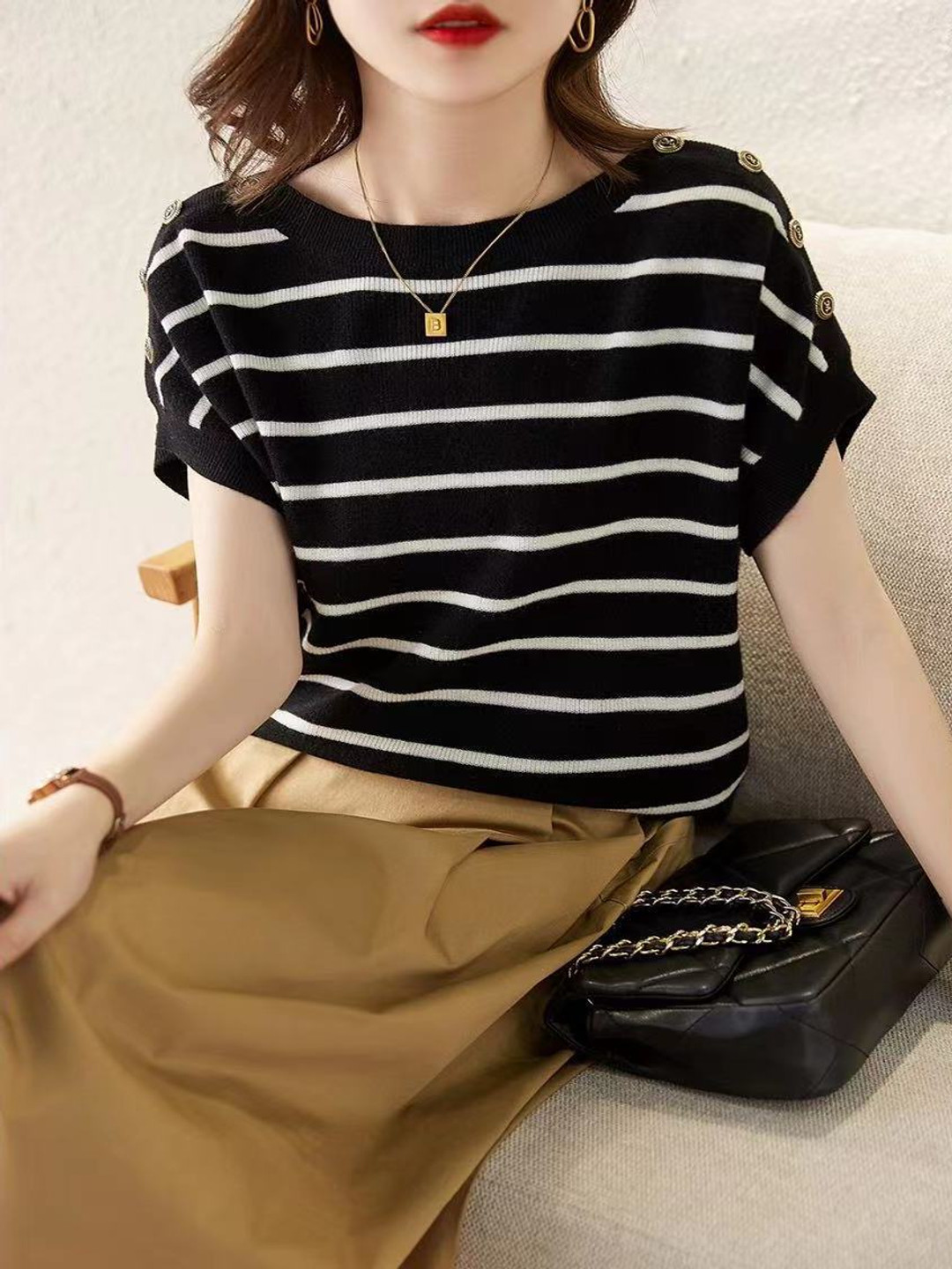 

StyleCast Women Striped Top, Black