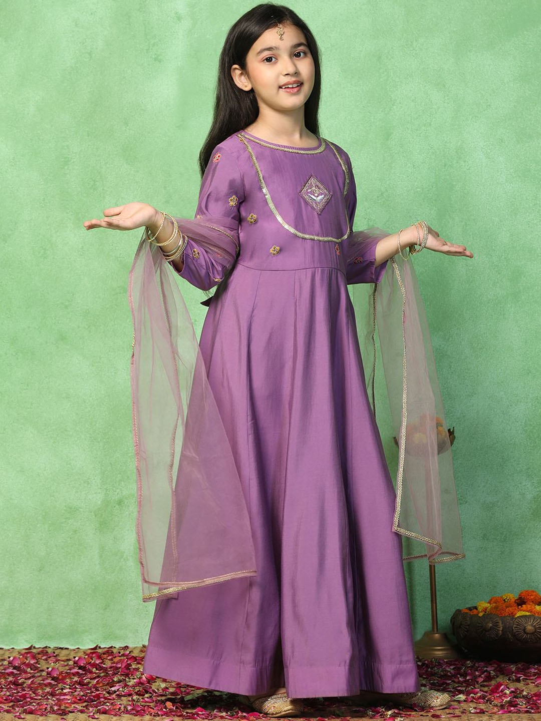 

FASHION DREAM Girls Embroidered Maxi Dress & Dupatta, Purple