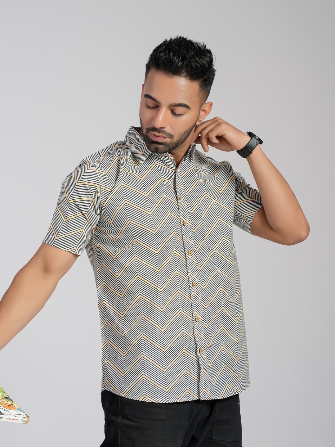 

Cotton Curio Men Comfort Opaque Printed Casual Shirt, Grey