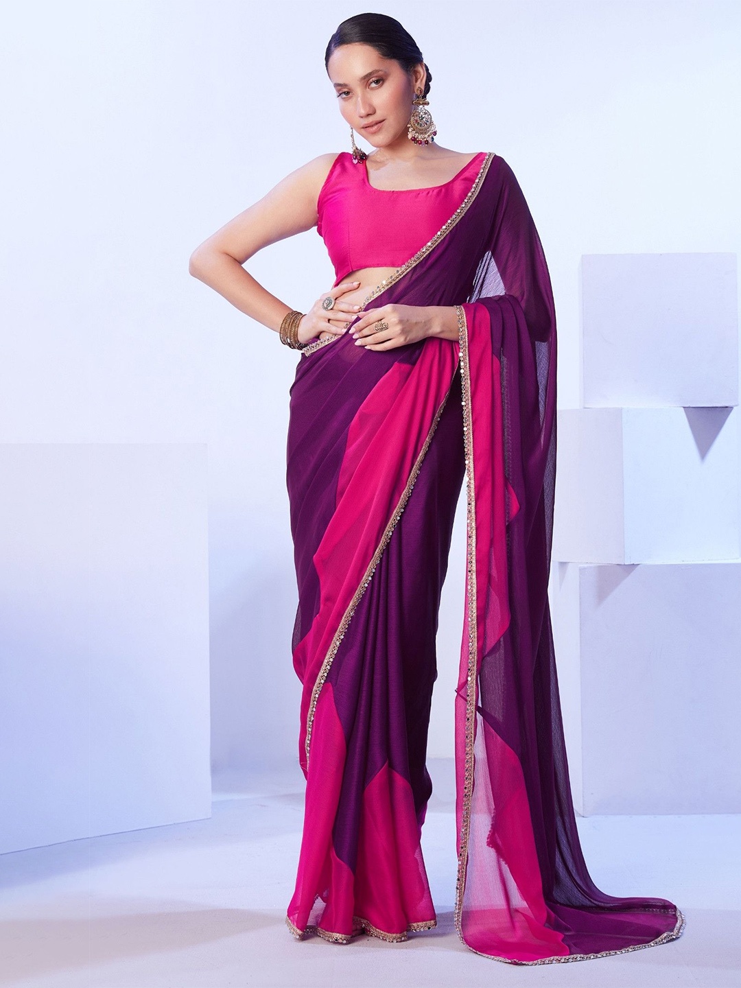 

MySilkLove Colourblocked Saree, Purple
