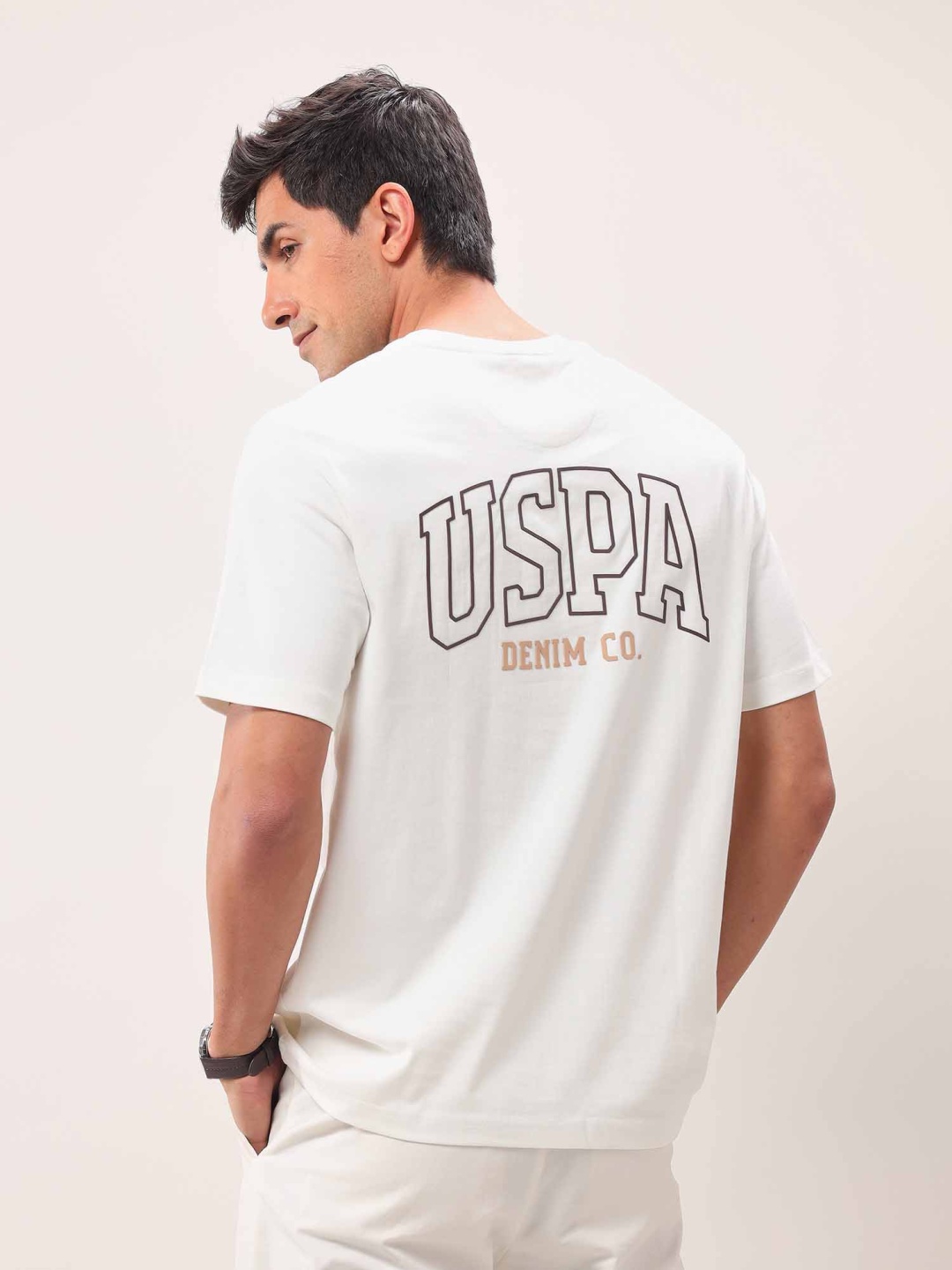 

U.S. Polo Assn. Denim Co. Men Typography Printed Round Neck Cotton T-shirt, White