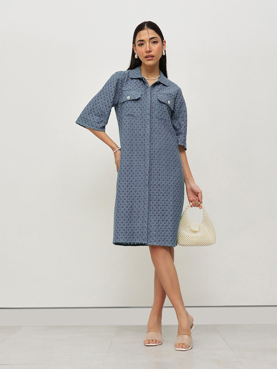 

HOUSE OF S Lace Shirt Midi Dress, Blue