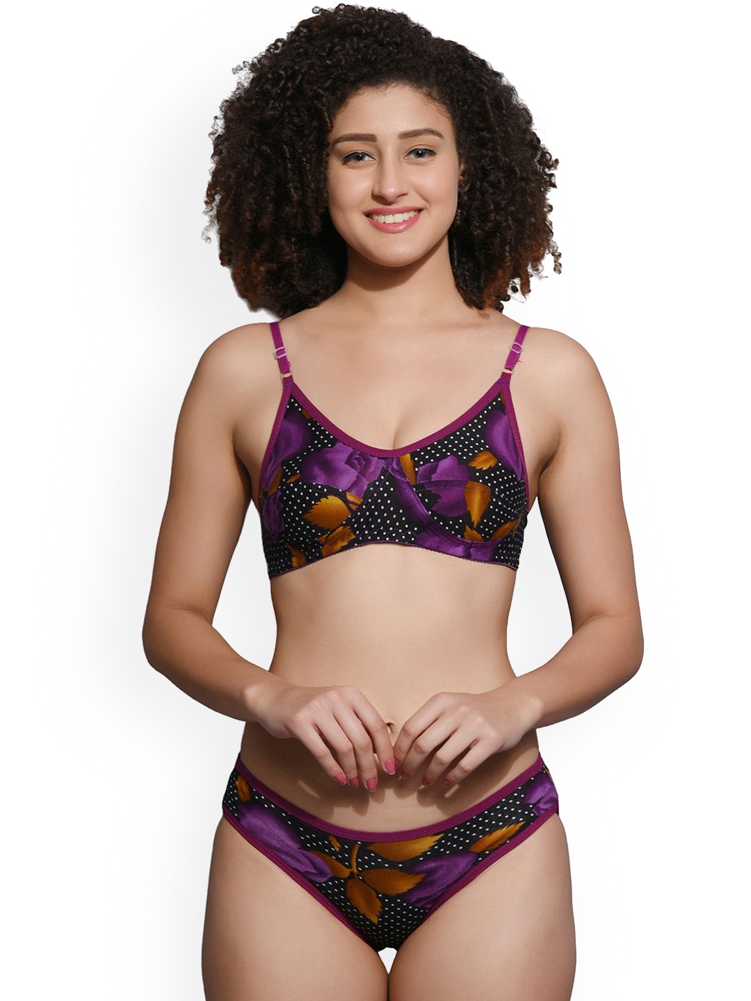

chia fashions Women Floral printed Non-Wired Non-Padded Lingerie Set, Purple