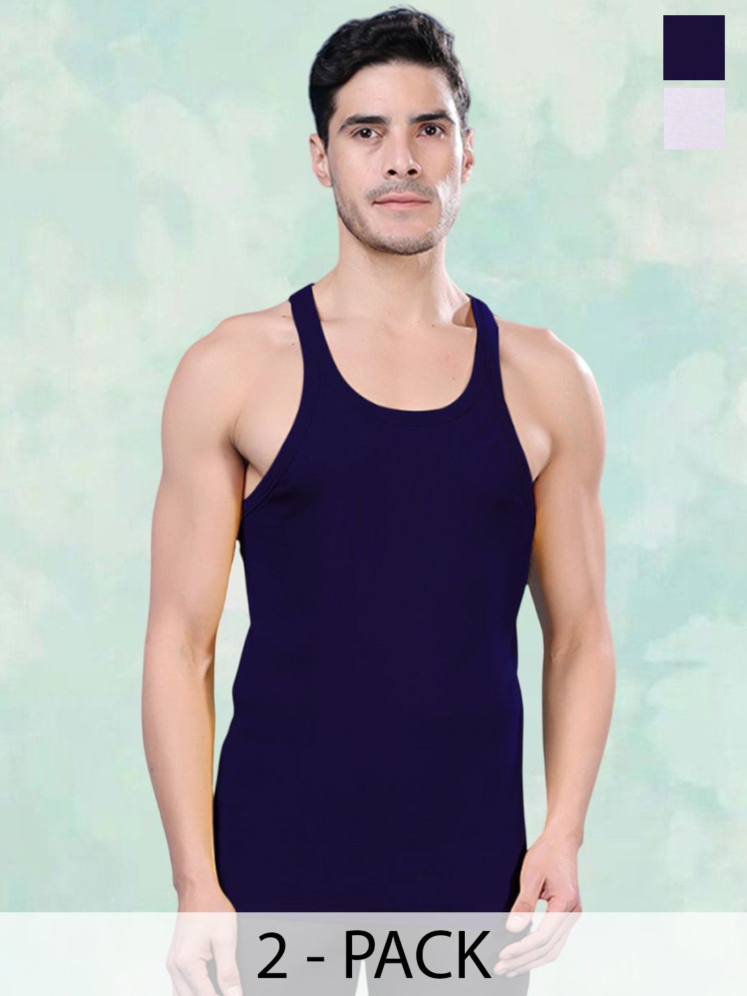 

FBAR Men Cotton Pack Of 2 Round Neck Sleeveless Gym Vest, White