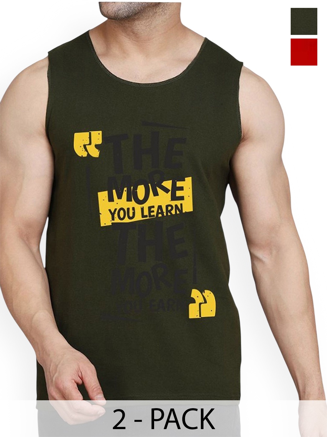 

WOOSTRO Men Pack of 2 Printed Cotton Innerwear Vests RS26 CMB (MORE OLIVE) (MORE RED)