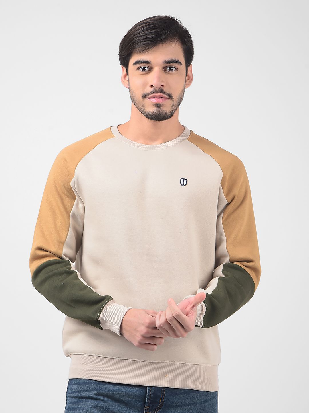 

Numero Uno Men Colourblocked Round Neck Sweatshirt, Beige