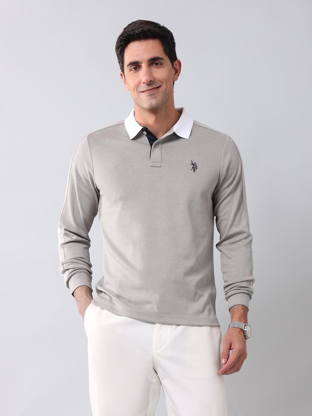 

U.S. Polo Assn. Denim Co. Men Solid Polo Collar Cotton T-shirt, Grey