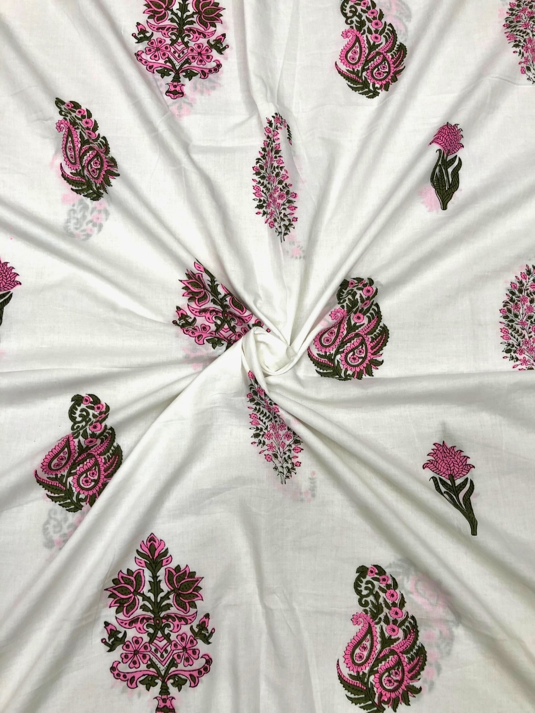 

PALASH Floral Printed Pure Cotton Unstitched Dress Material, White