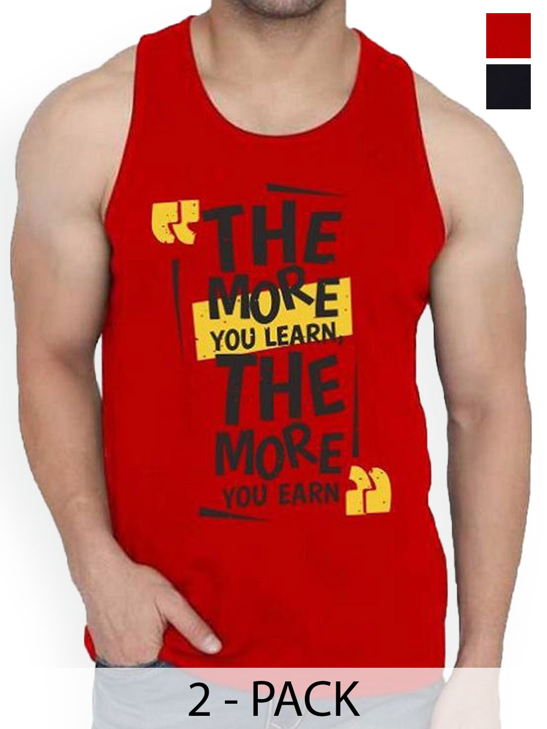 

Woostro Men Pack Of 2 Printed Pure Combed Cotton Gym Vests, Red