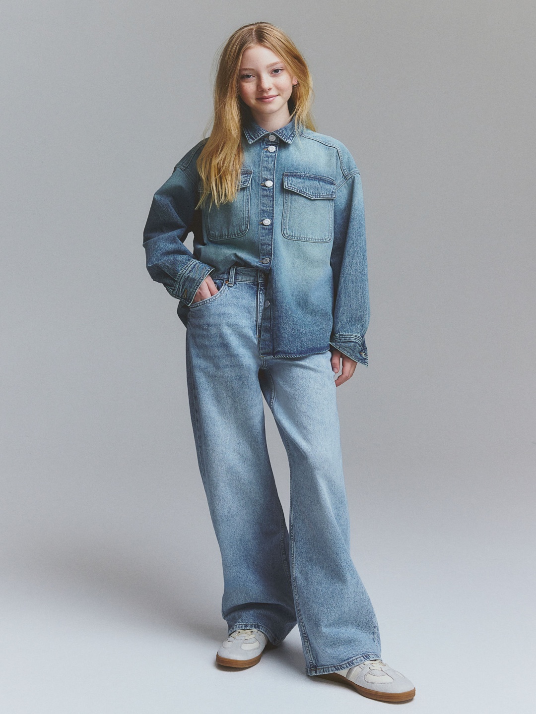 

H&M Girls Wide Leg Jeans, Blue