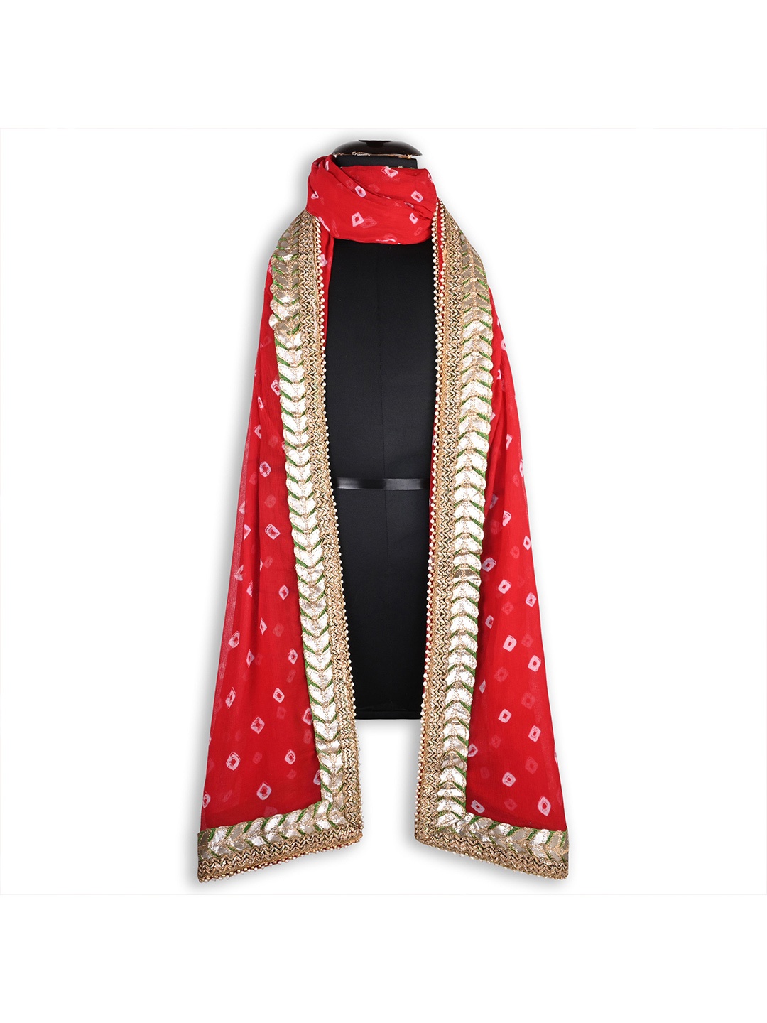 

Wish Karo Colourblocked Bandhani Dupatta, Red