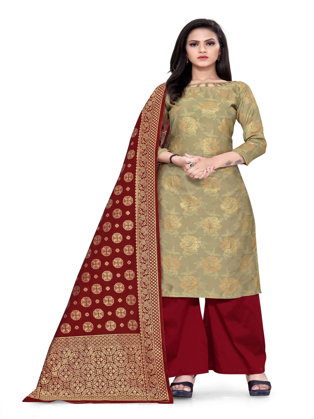 

HERE&NOW Unstitched Dress Material, Beige