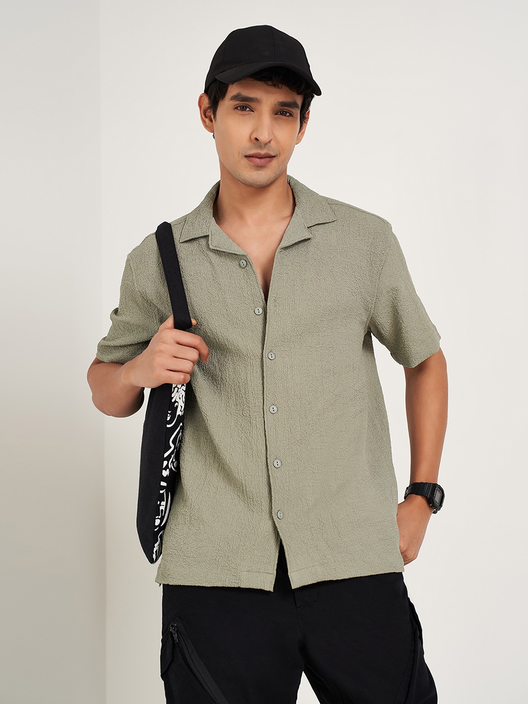 

People Men Slim Fit Opaque Casual Shirt, Olive