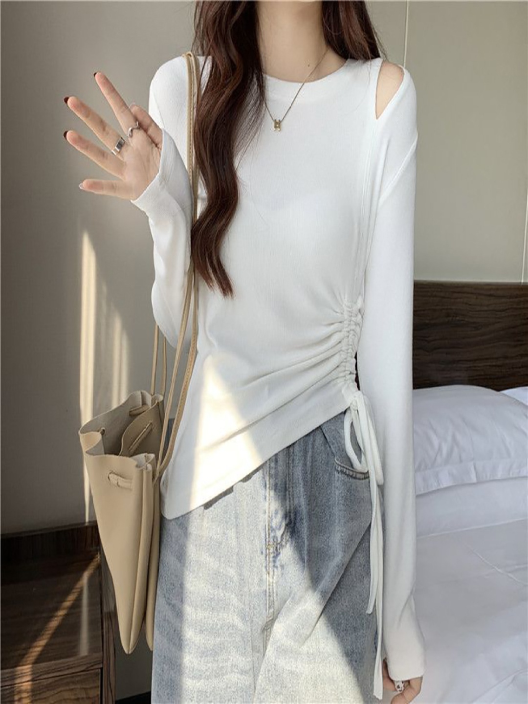 

StyleCast x Revolte Women Ruched Top with Cut Out Details, White