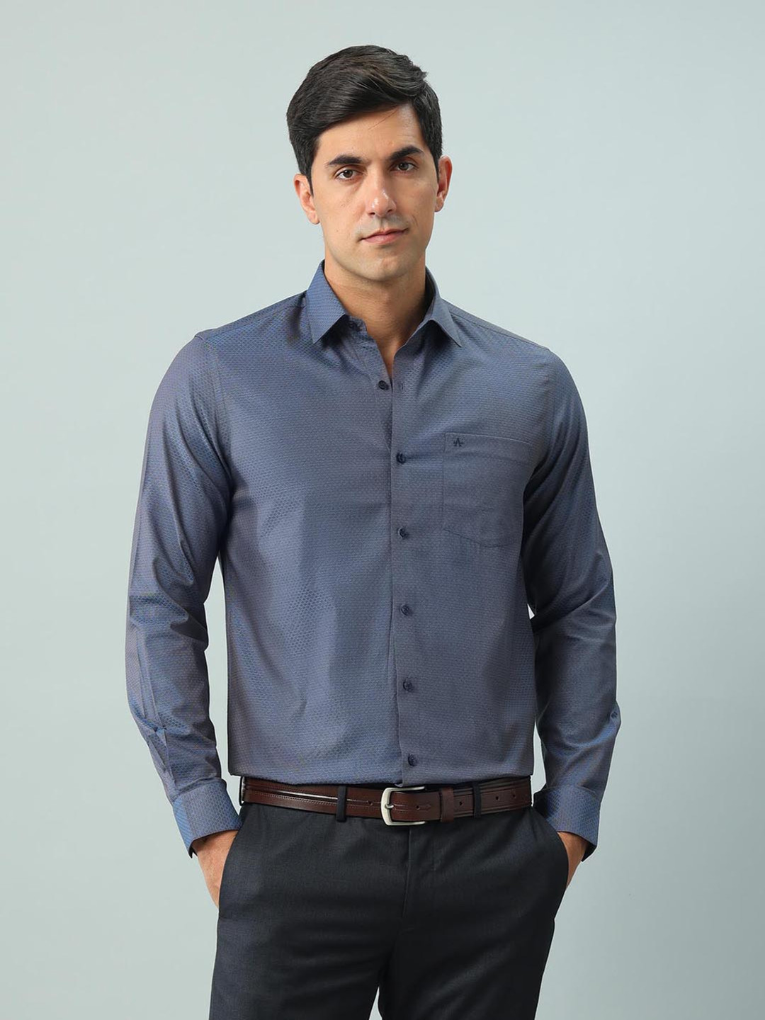 

Arrow Men Slim Fit Spread Collar Textured Cotton Formal Shirt, Teal