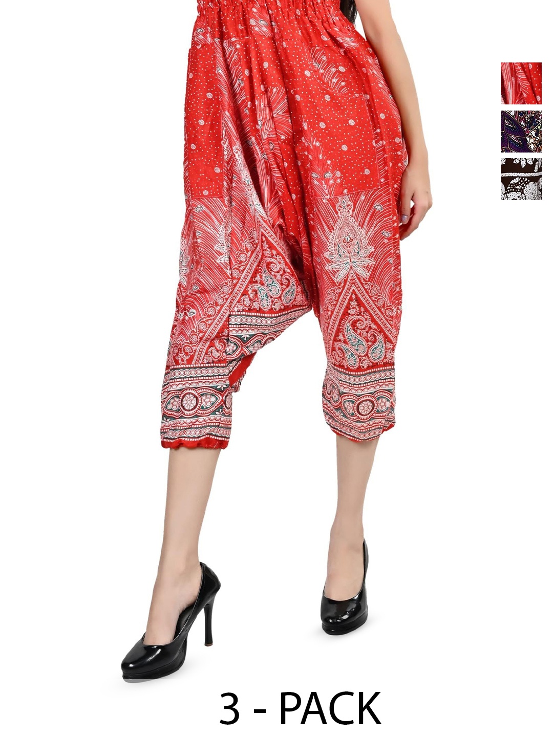 

NarNari Women Pack Of 3 Printed High-Rise Harem Pants, Orange