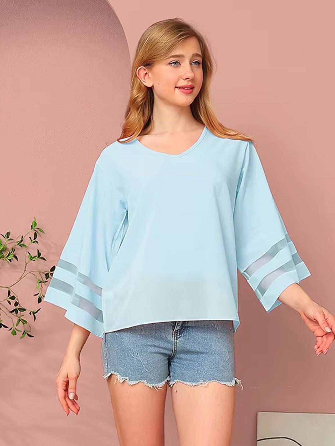 

StyleCast Women V-Neck A-Line Top, Blue