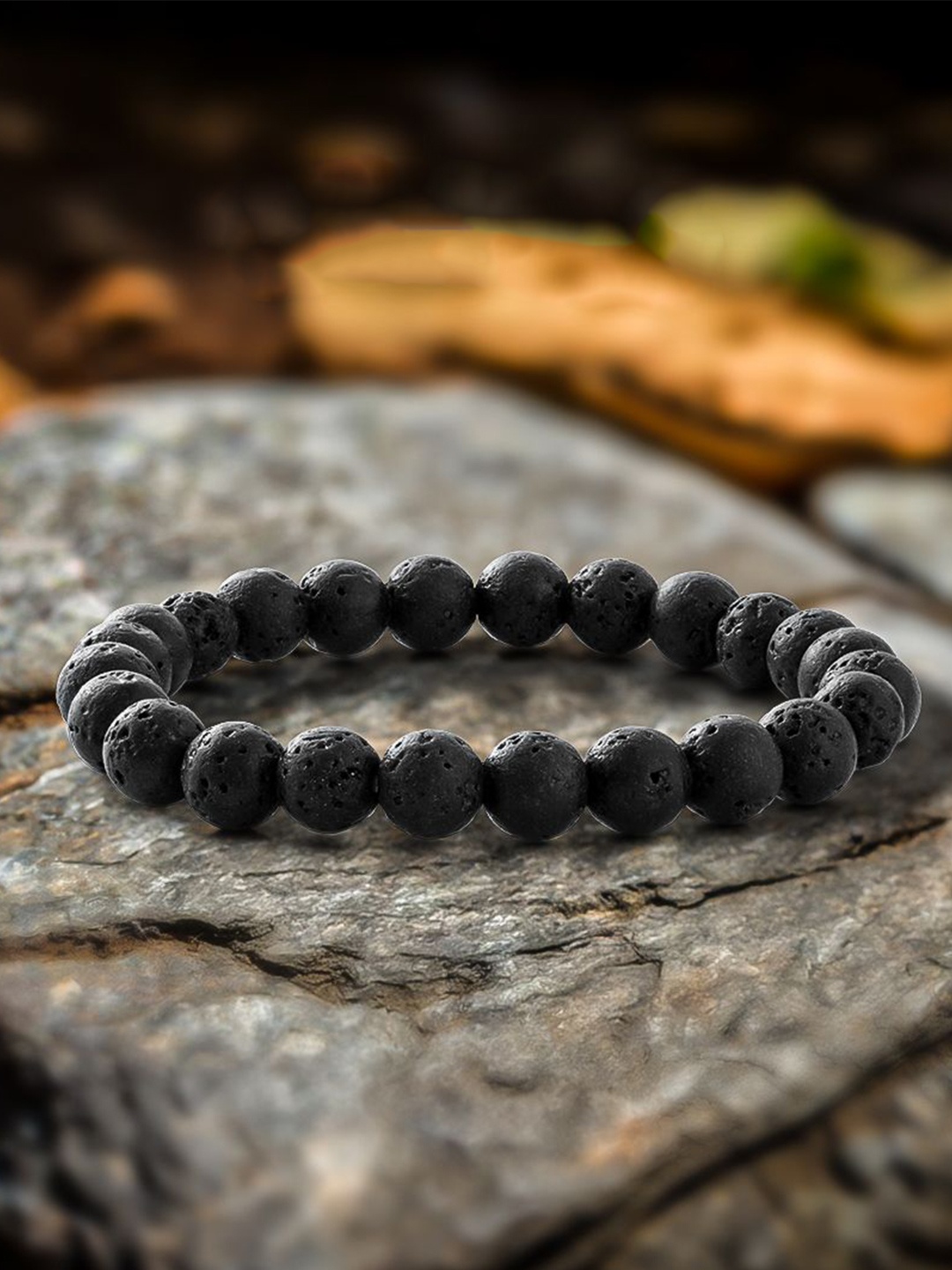 

BLACK MAMBA Unisex Lava Natural Stones Stretchable Bracelet