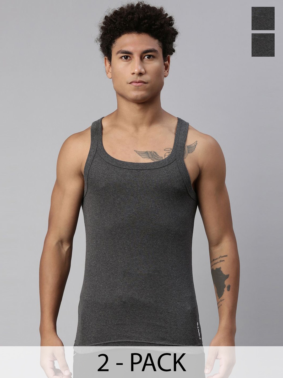 

Levis Men Pack of 2 Pure Cotton Vests, Grey melange