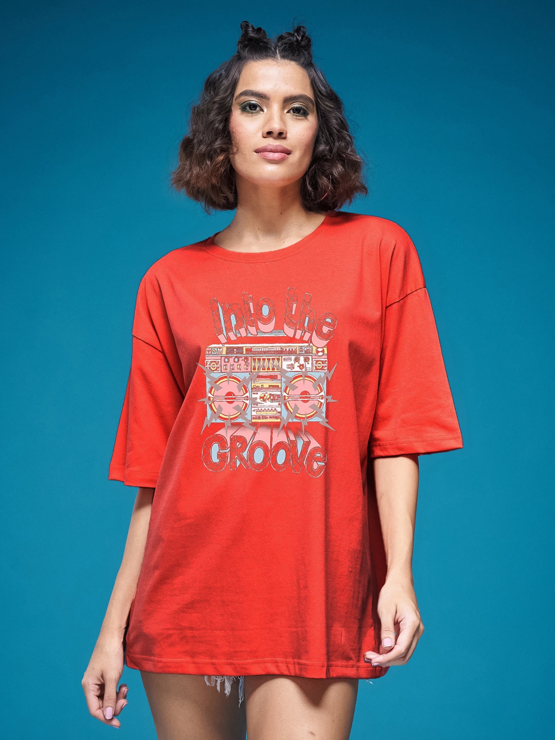 

SMARTEES Women Printed Applique T-shirt, Orange