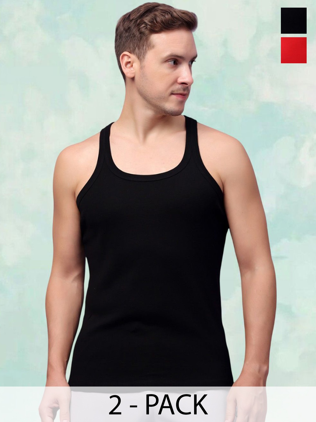 

FBAR Men Pack Of 2 Round Neck Gym Vest, Black