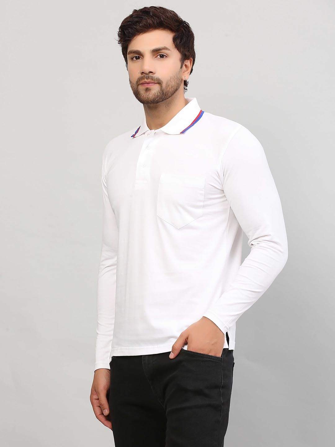 

ALARM Men Solid Polo Collar Cotton Slim Fit T-shirt, White