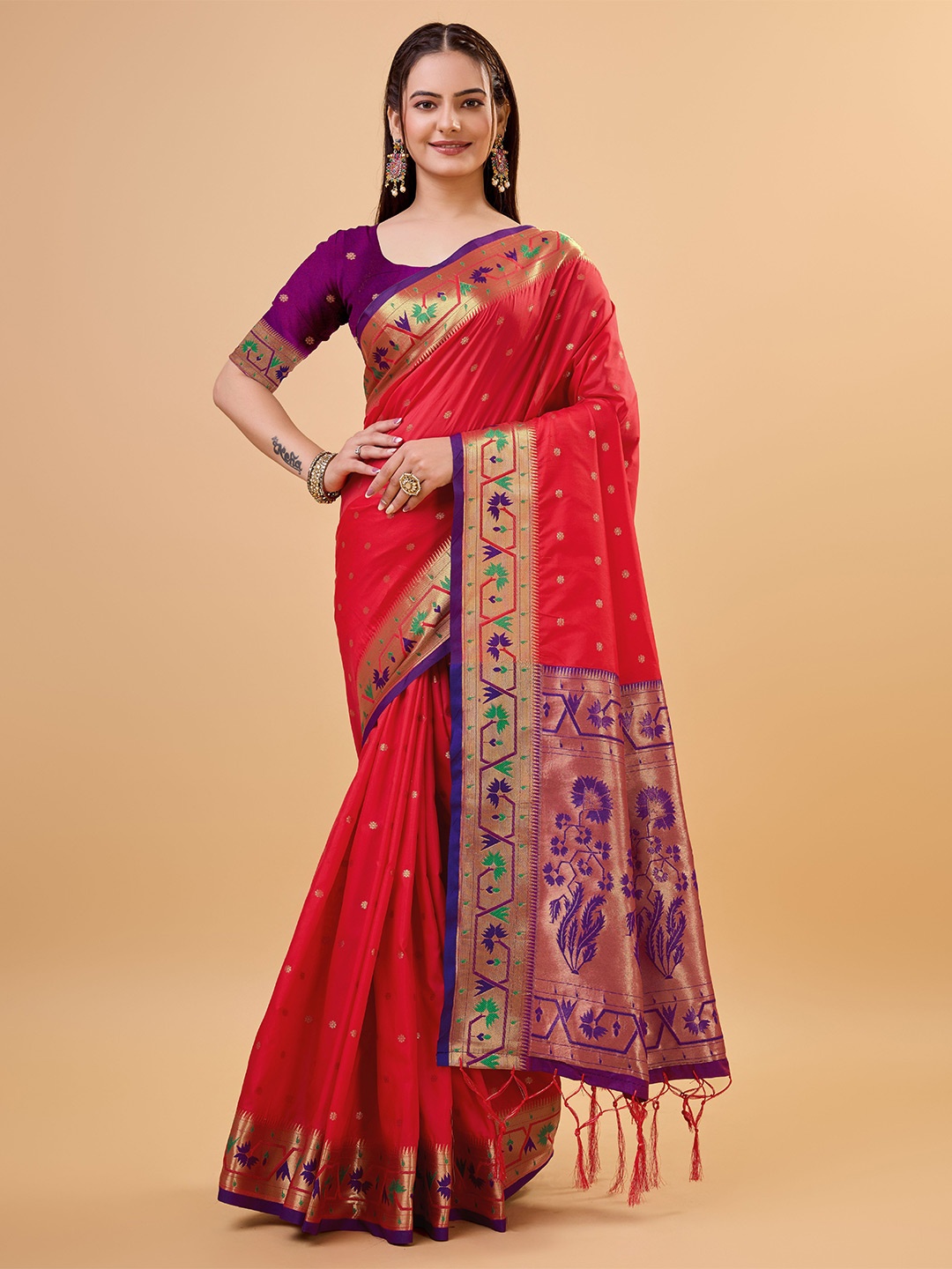 

bansari textiles Woven Design Zari Banarasi Saree, Pink