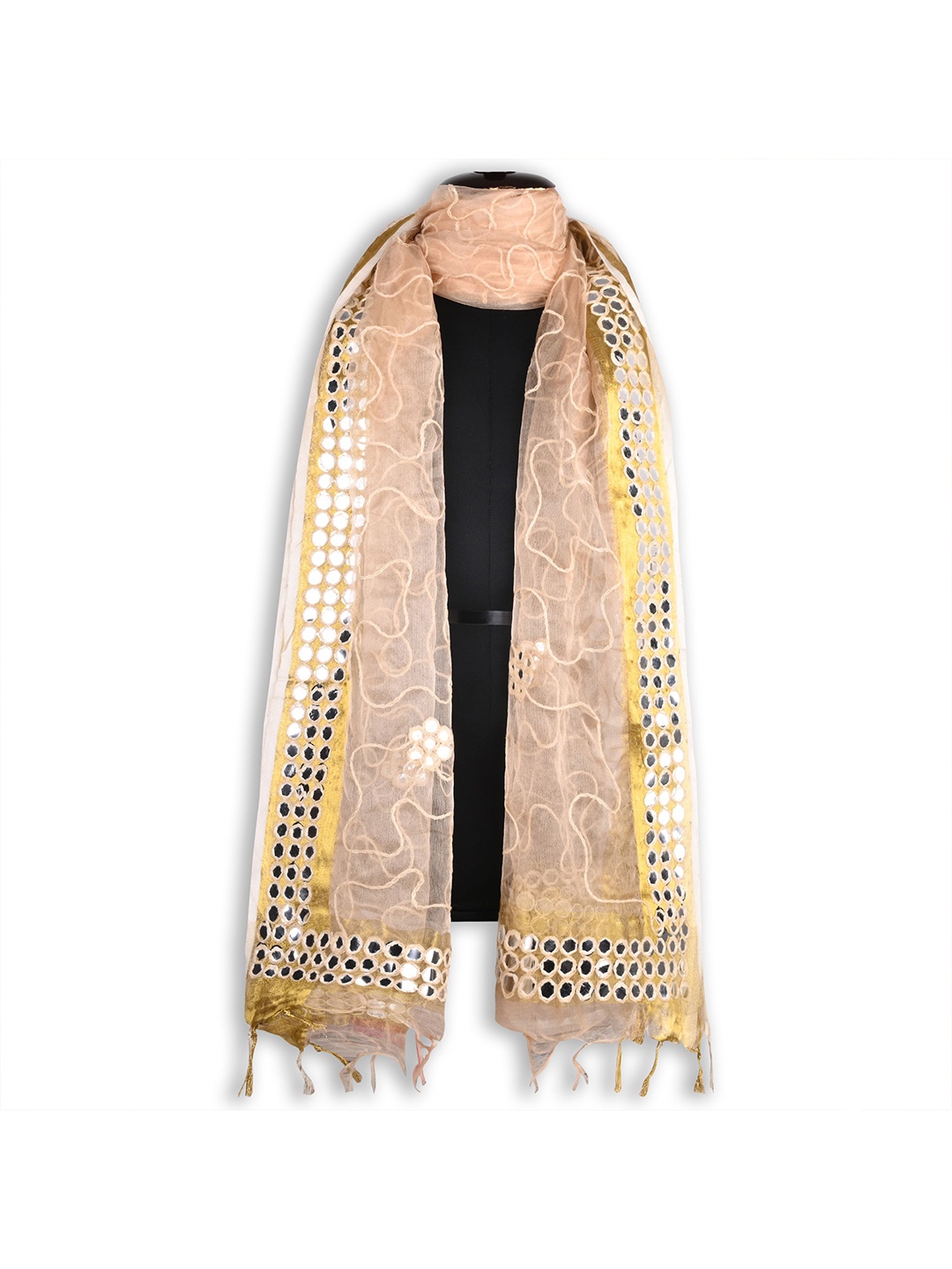 

Wish Karo Ethnic Motifs Embroidered Dupatta with Mirror Work, Gold