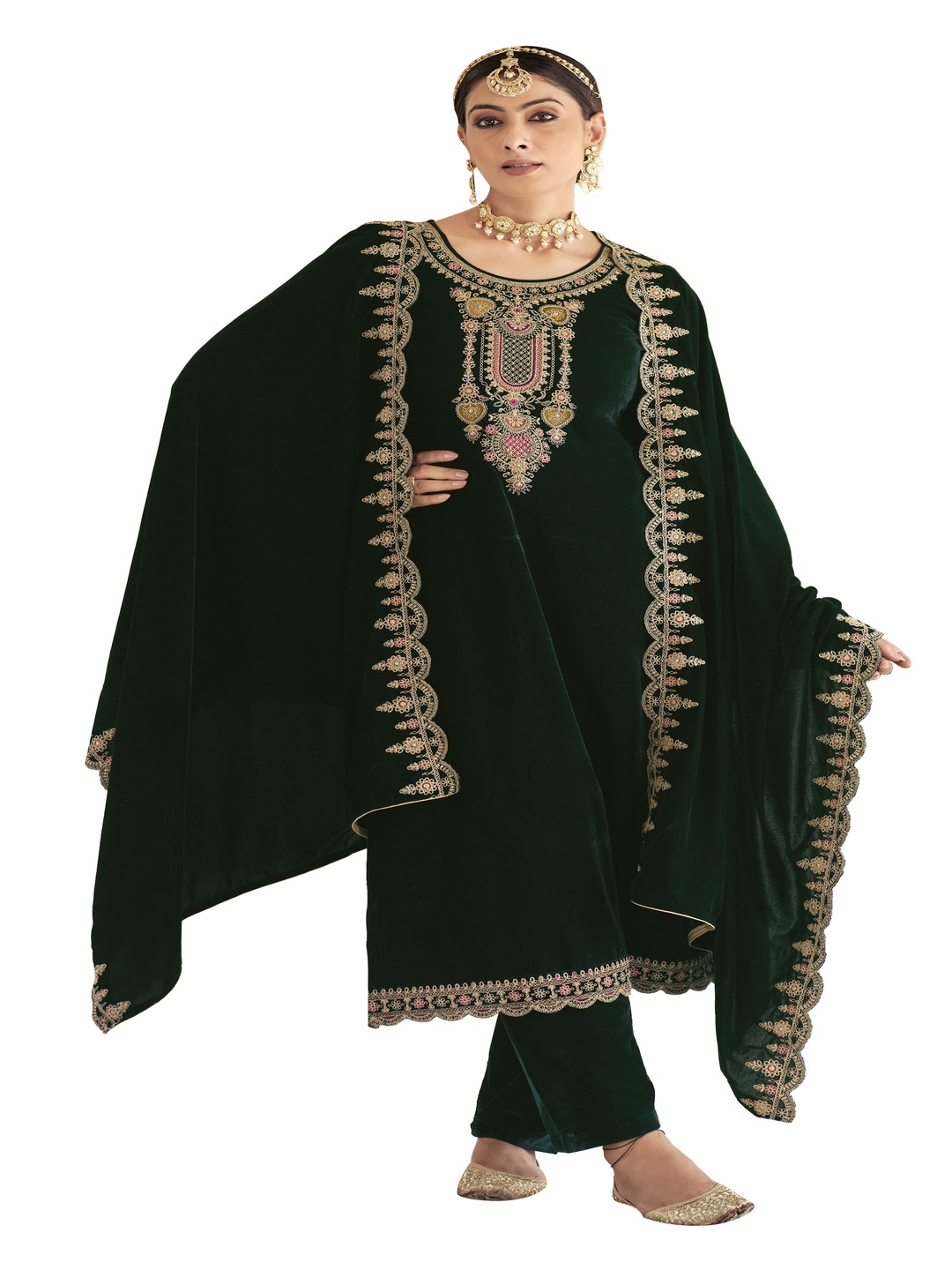 

DRAVINAM Trends Floral Embroidered Velvet Unstitched Dress Material, Black