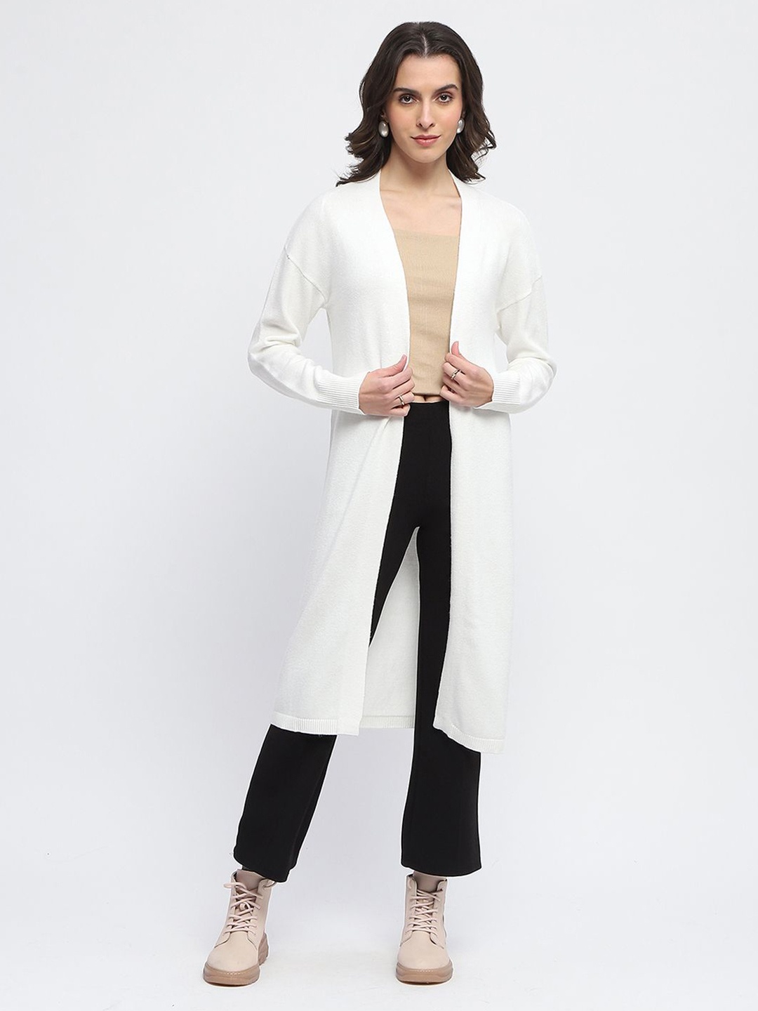 

Madame V-Neck Longline Open Front Shrug, Off white