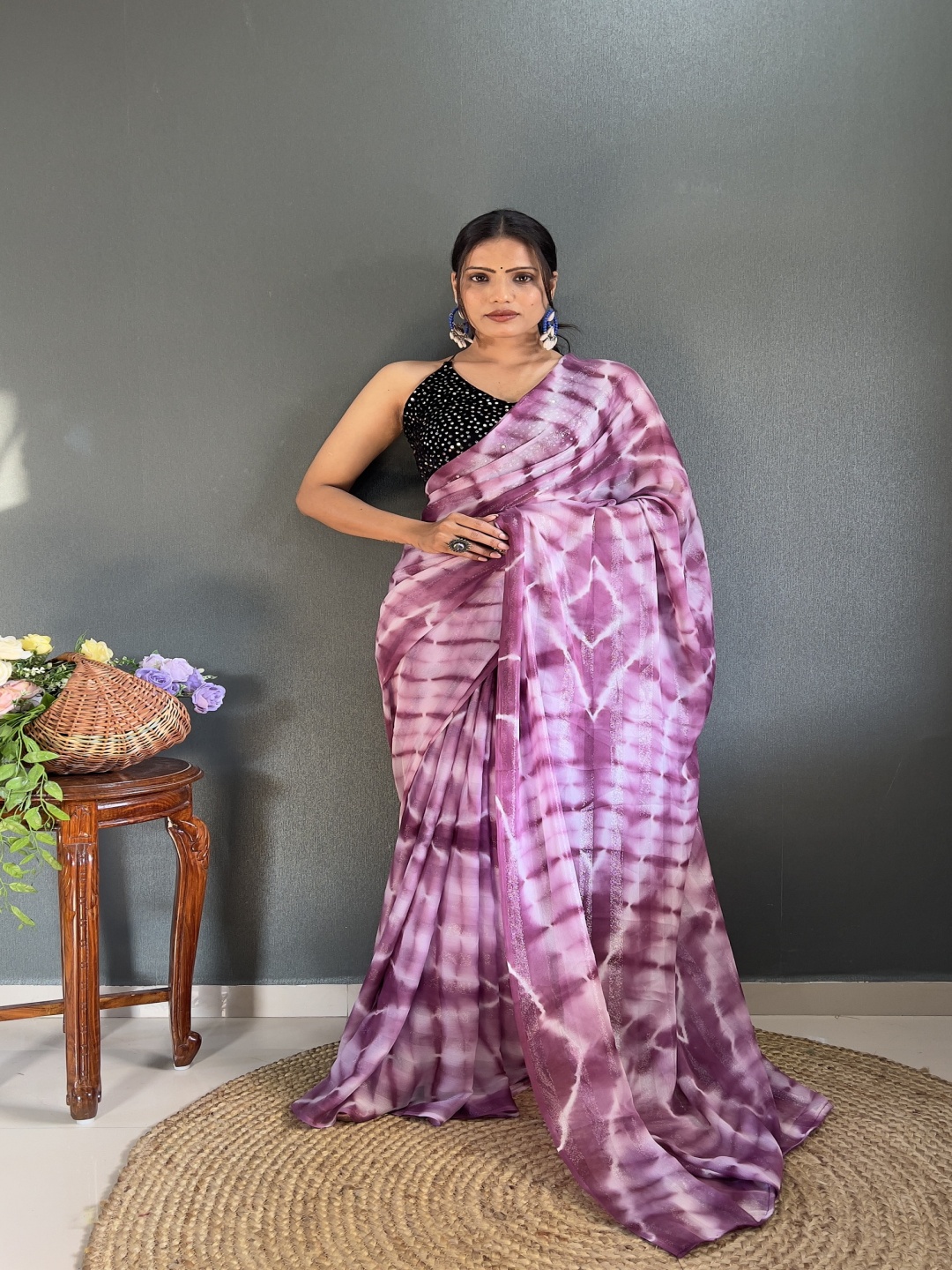 

Moda Rapido Tie and Dye Pure Georgette Saree, Purple