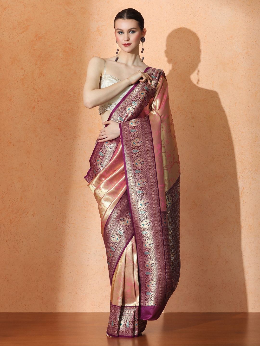 

SARHA Woven Design Zari Pure Silk Kanjeevaram Saree, Gold