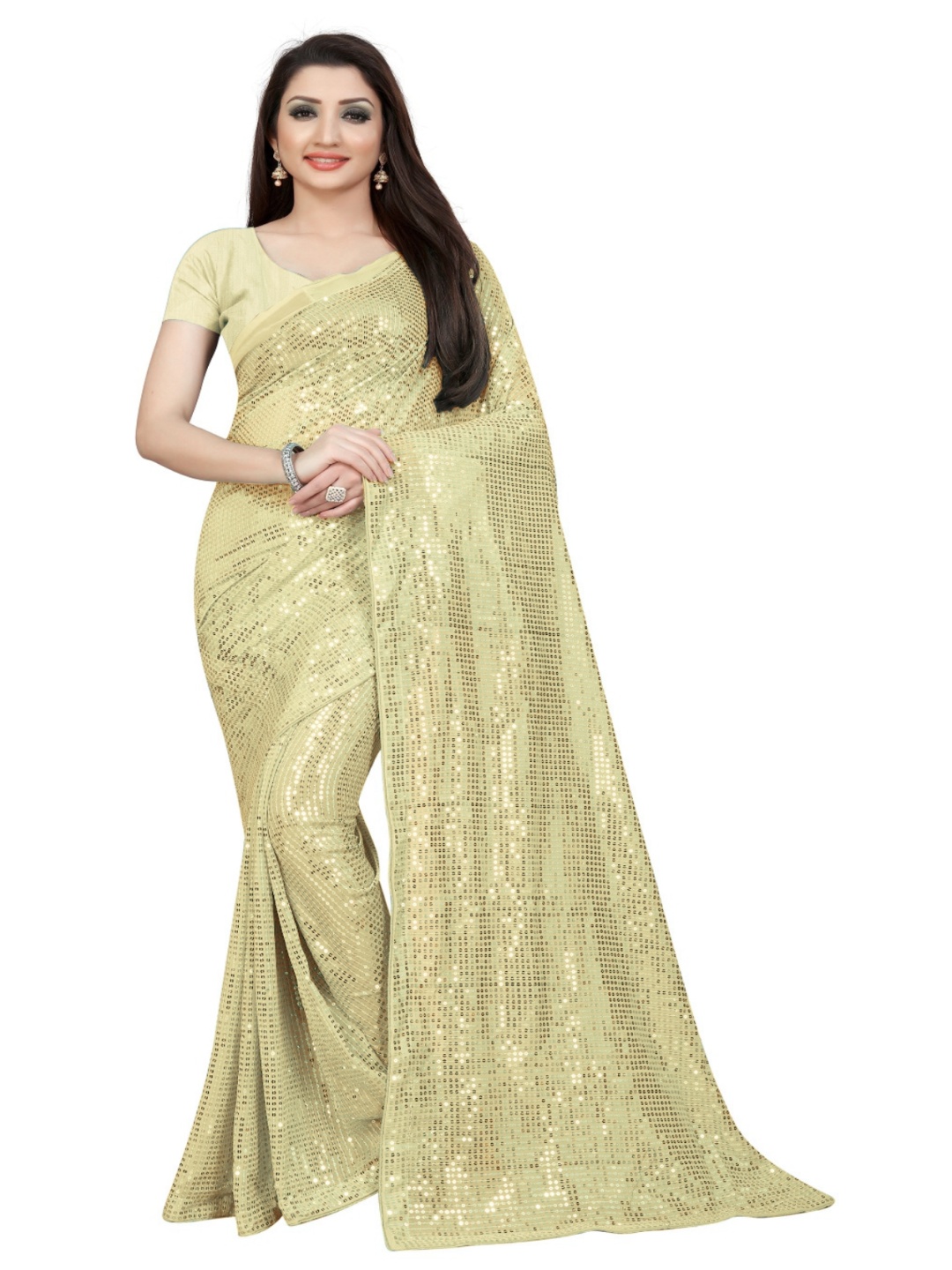 

Moda Rapido Embellished Sequinned Pure Georgette Saree, Off white
