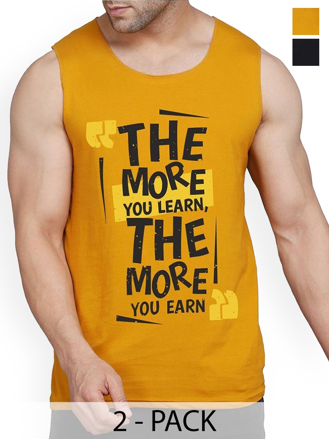 

WOOSTRO Men Pack Of 2 Printed Cotton Innerwear Gym Vests, Black