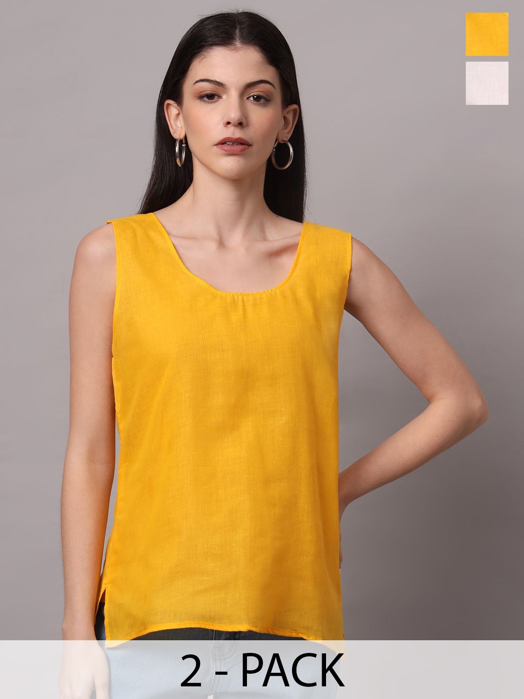 

PARAMOUNT CHIKAN Women Pack Of 2 Round Neck Short Slips, Yellow